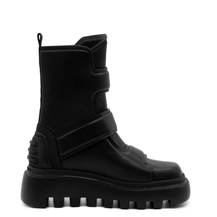 Women VIC MATIE | Gear Black Combat Boots With Straps