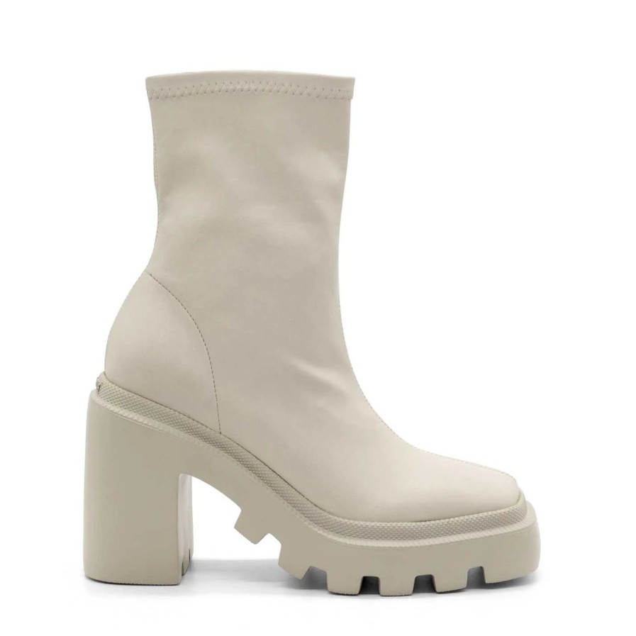 Women VIC MATIE | Gear Heel Ivory Faux Leather Ankle Boots