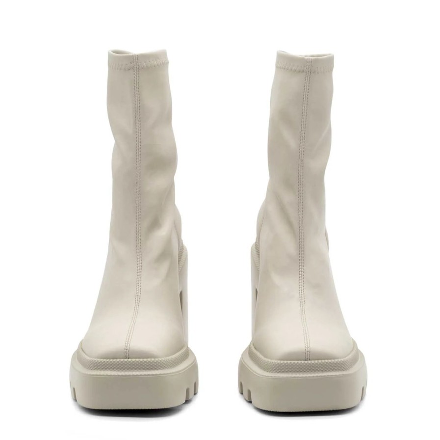 Women VIC MATIE | Gear Heel Ivory Faux Leather Ankle Boots