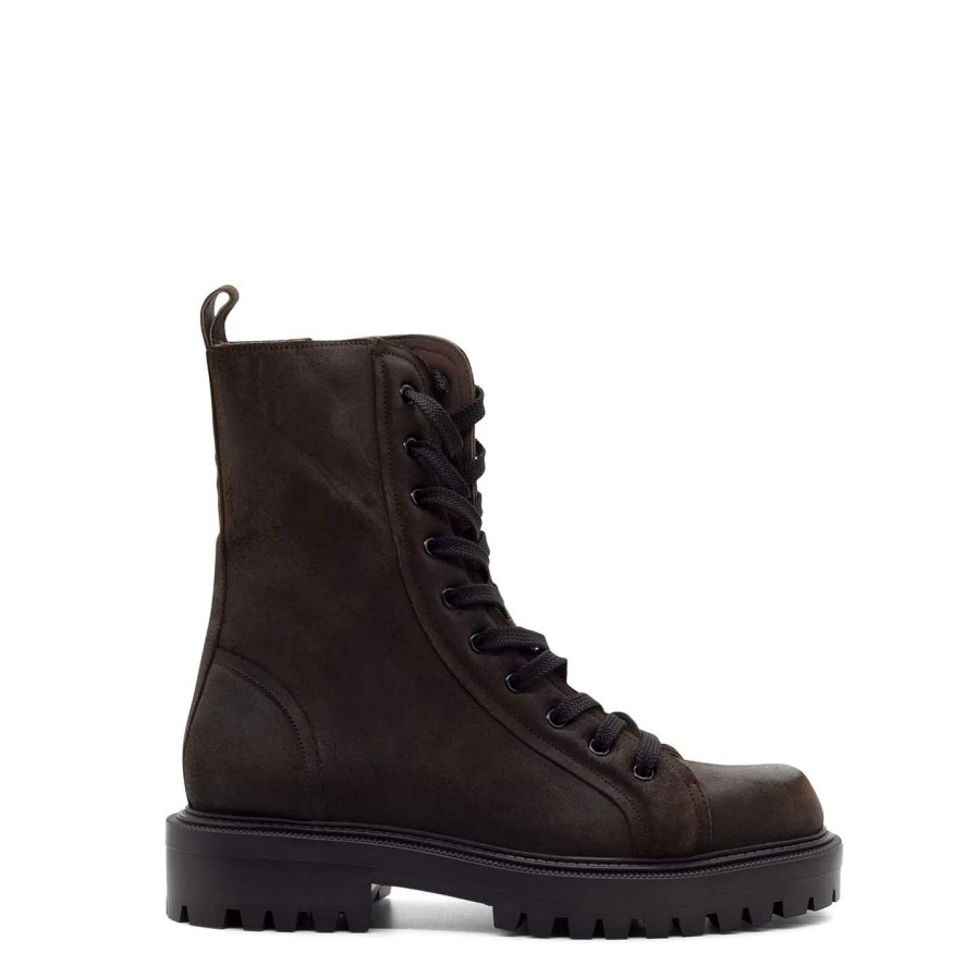 Men VIC MATIE | Ebony Split Leather Lug-Sole Combat Boots