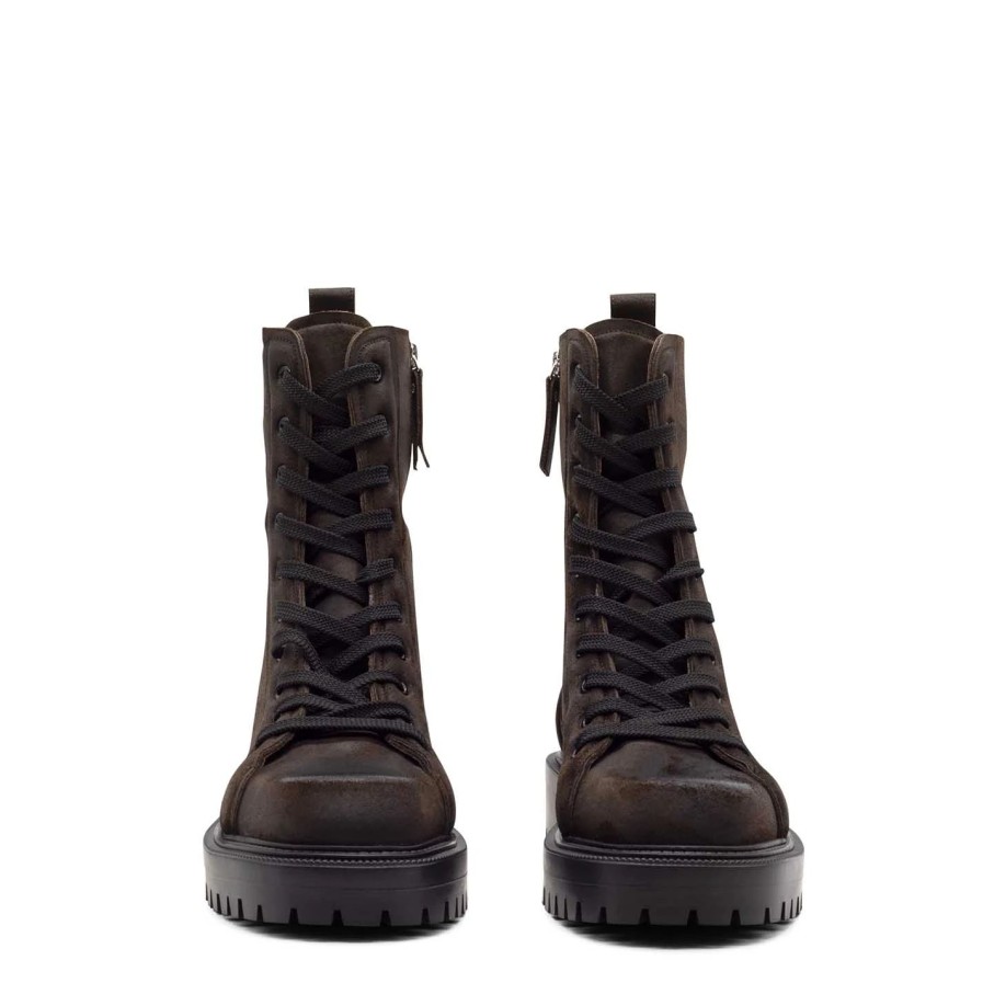 Men VIC MATIE | Ebony Split Leather Lug-Sole Combat Boots