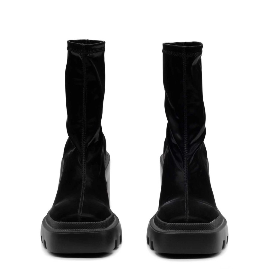 Women VIC MATIE | Gear Heel Black Ankle Boots In Wet-Effect Technical Satin