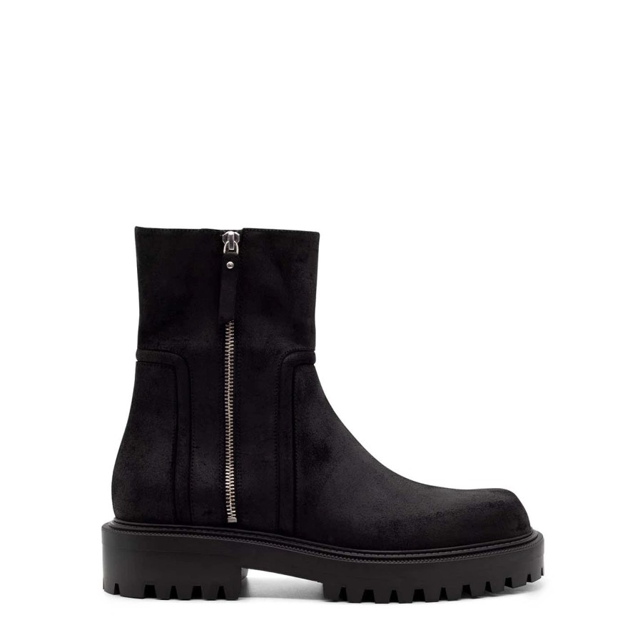 Men VIC MATIE | Zipped Black Split Leather Lug-Sole Ankle Boots