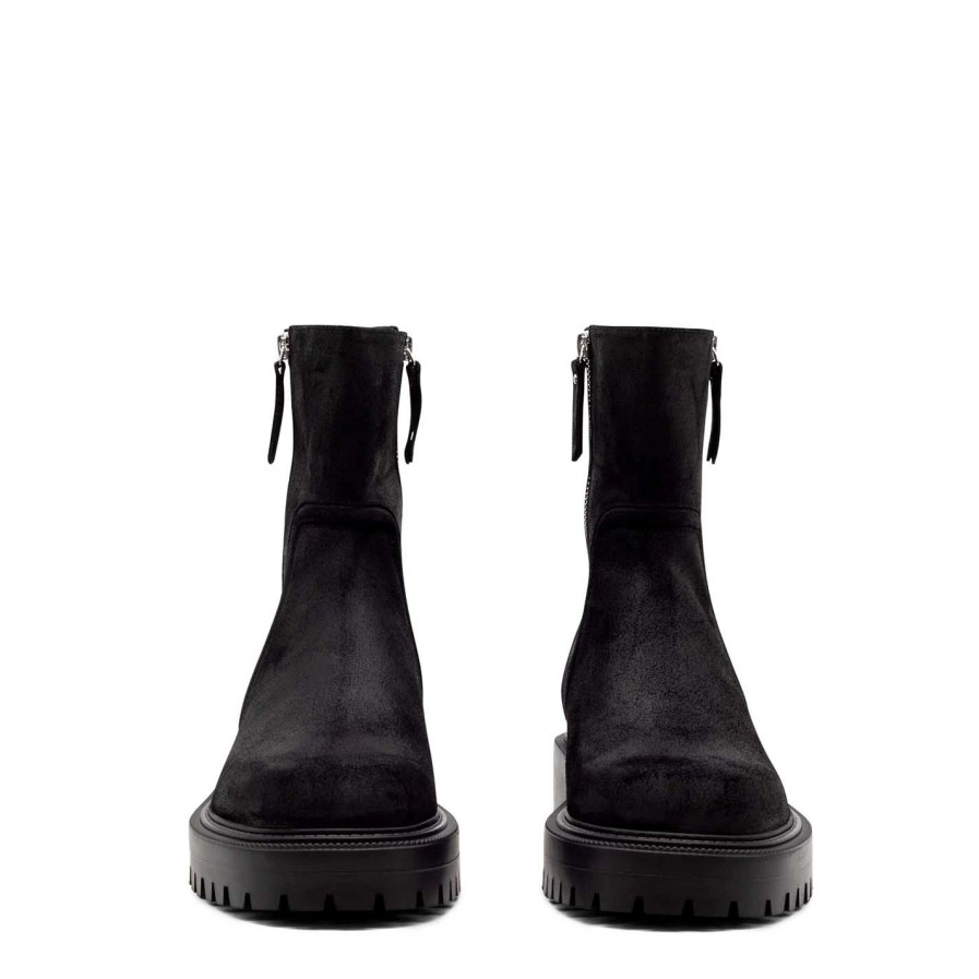 Men VIC MATIE | Zipped Black Split Leather Lug-Sole Ankle Boots