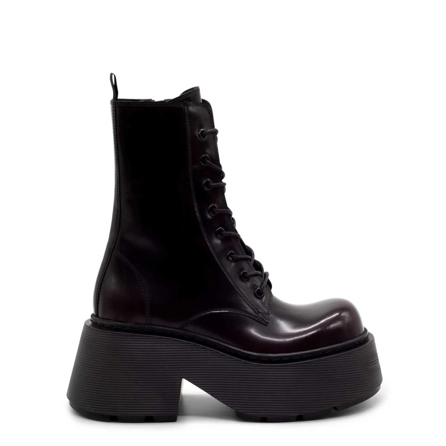 Women VIC MATIE | Stripy Dark Burgundy Combat Boots