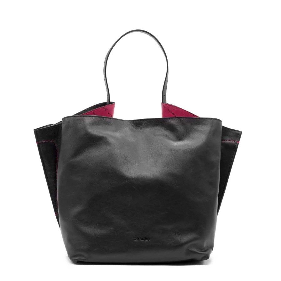 Women VIC MATIE | Antonialarge Black/Fuchsia Shopper Bag With Printed Logos