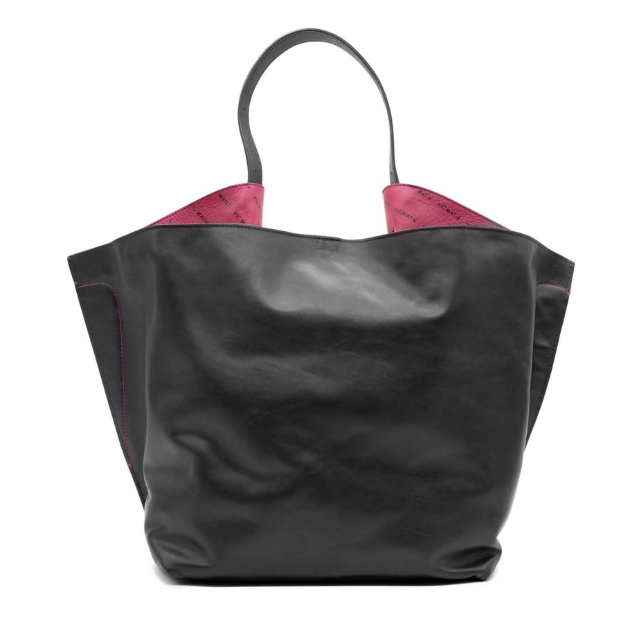 Women VIC MATIE | Antonialarge Black/Fuchsia Shopper Bag With Printed Logos