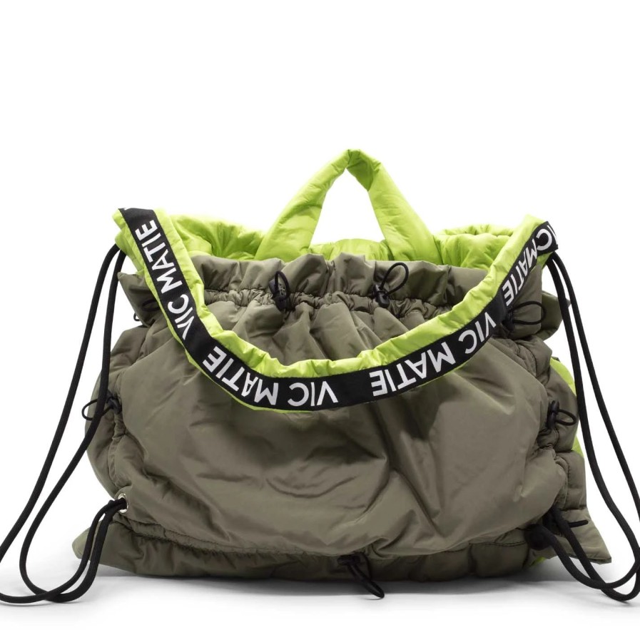 Women VIC MATIE | Pennykhaki/Lime Shopper Bag With Drawstring